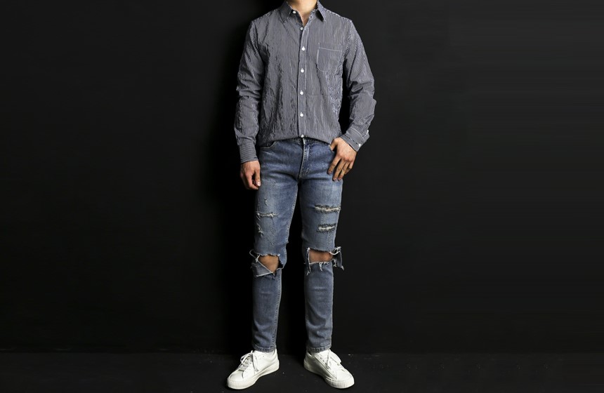 Korea Jeans Pants Men's Damage Kite Jeans Coord