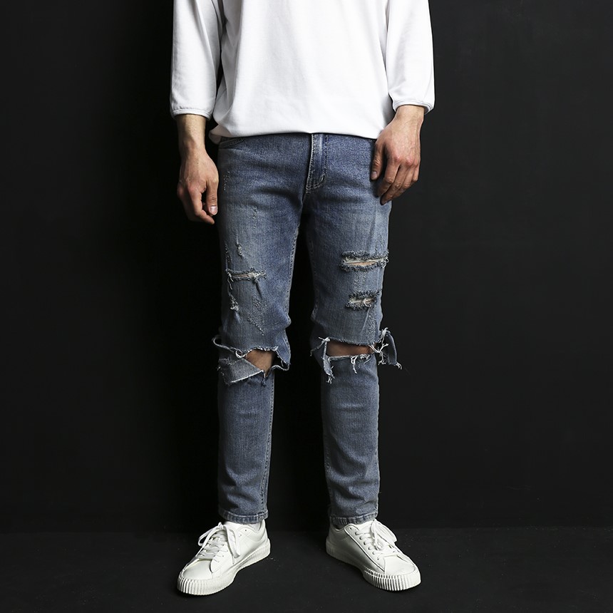 Korea Jeans Pants Men's Damage Kite Jeans Coord