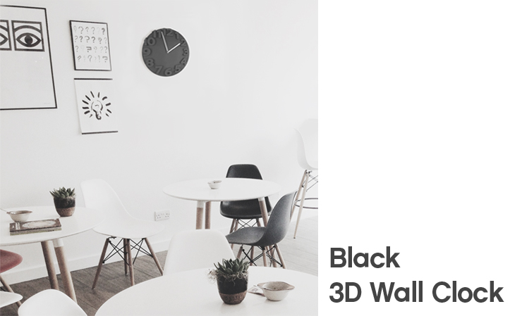 3D solid wall clock matt two-color 3d black simple