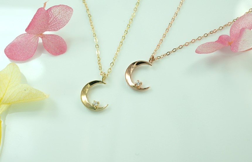 Crescent moon necklace female 14k rose gold woman 