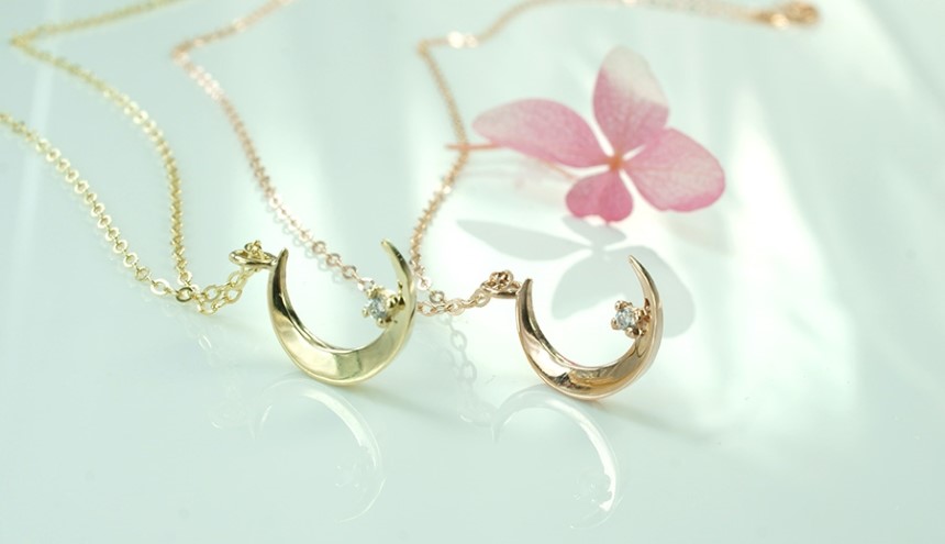 Crescent moon necklace female 14k rose gold woman 
