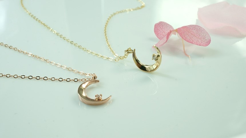 Crescent moon necklace female 14k rose gold woman 