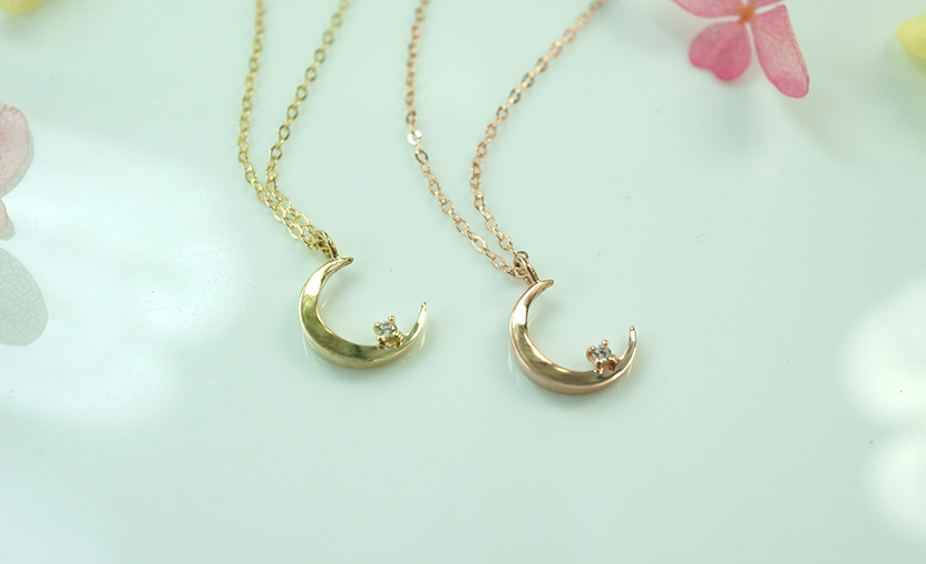 Crescent moon necklace female 14k rose gold woman 