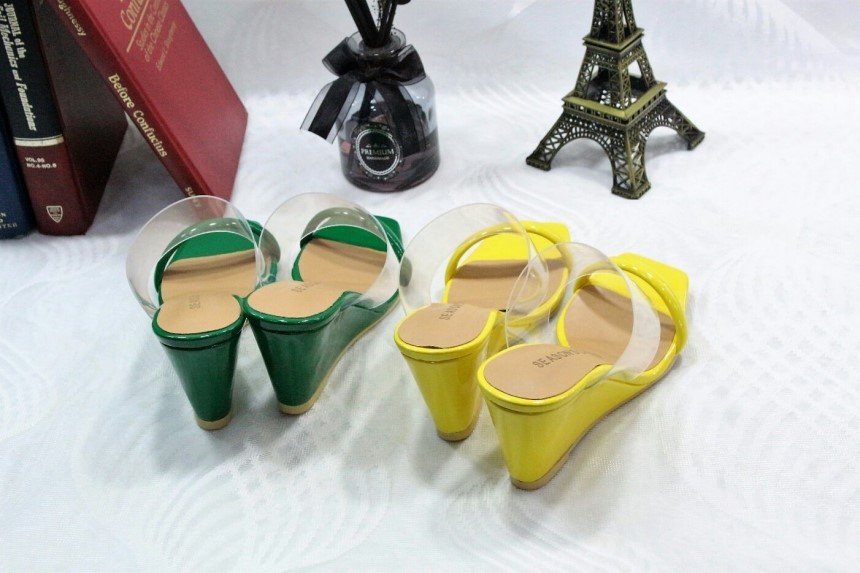 Transparent strap wedge heel 8cm mule slipper heel