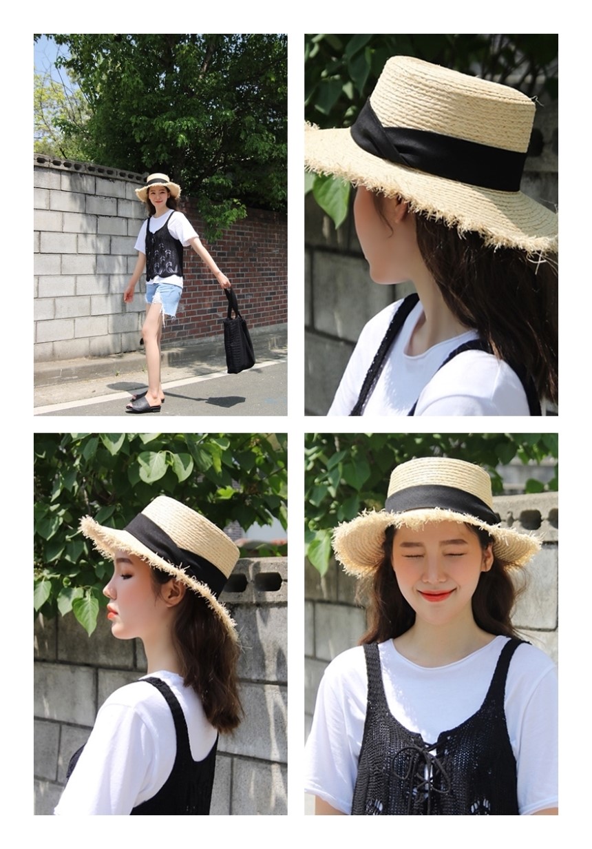 New Hat Raffia Panama Hat Black Summer Hat Fedora 