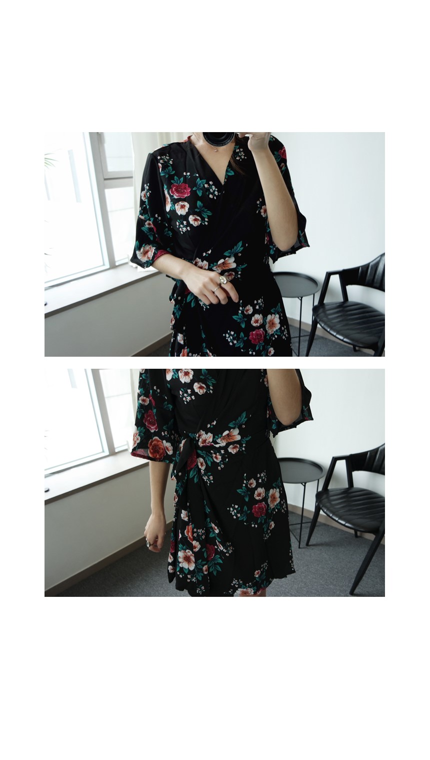 New Women Dress Flower Chiffon Wrap Dress Summer W