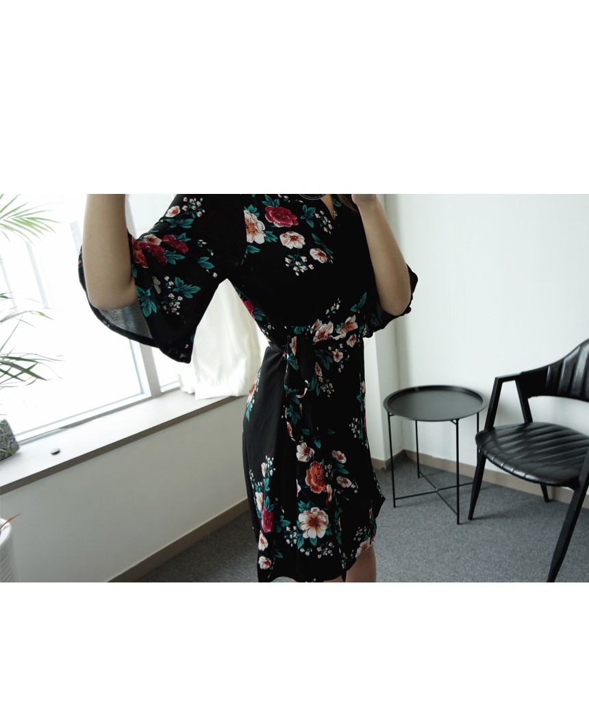 New Women Dress Flower Chiffon Wrap Dress Summer W