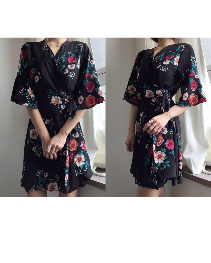 New Women Dress Flower Chiffon Wrap Dress Summer W