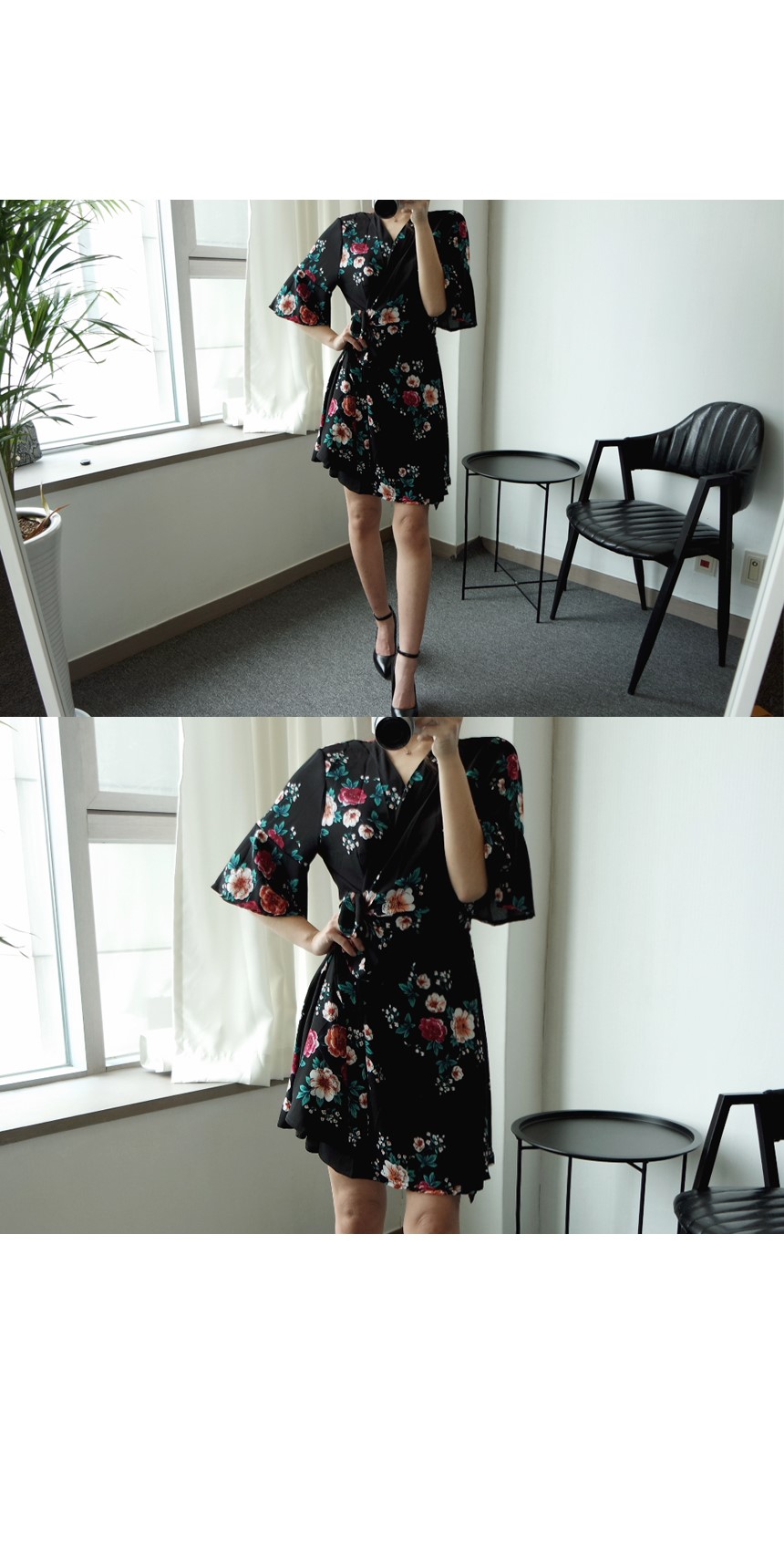 New Women Dress Flower Chiffon Wrap Dress Summer W