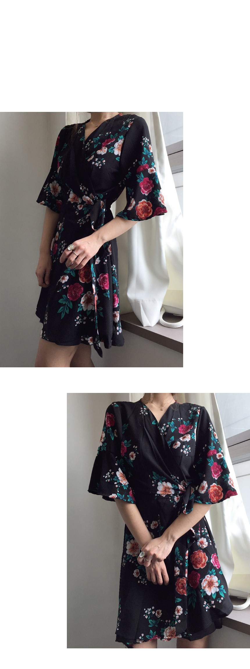 New Women Dress Flower Chiffon Wrap Dress Summer W