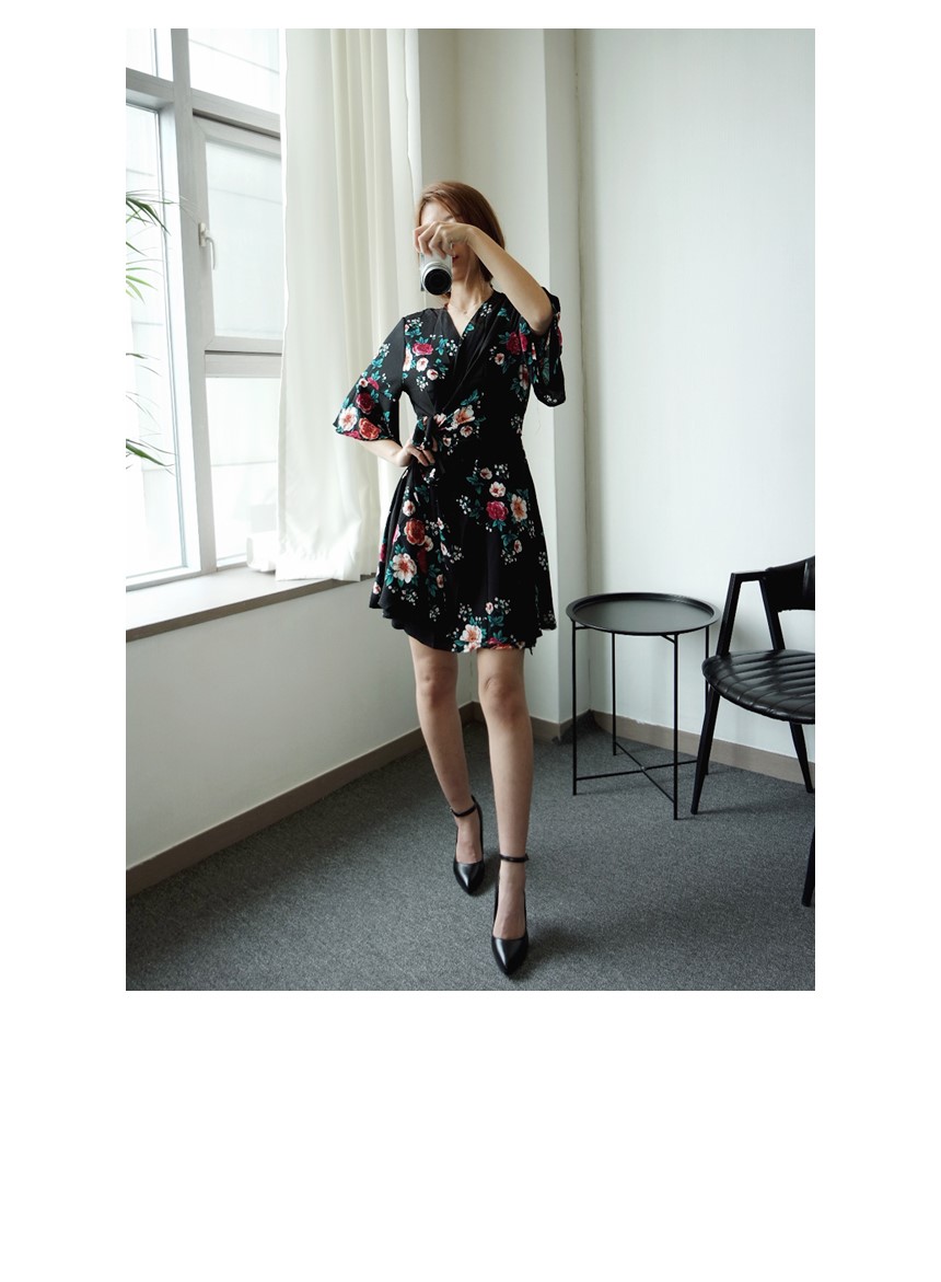 New Women Dress Flower Chiffon Wrap Dress Summer W