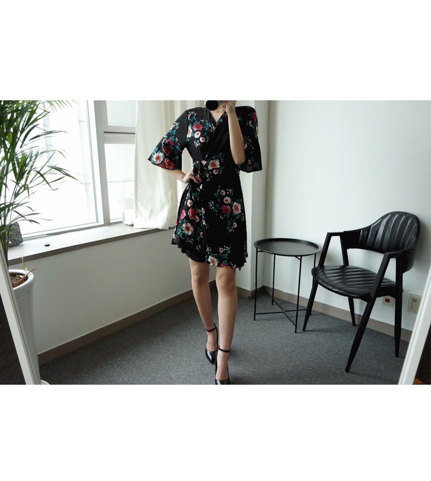 New Women Dress Flower Chiffon Wrap Dress Summer W