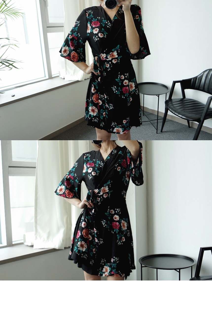 New Women Dress Flower Chiffon Wrap Dress Summer W