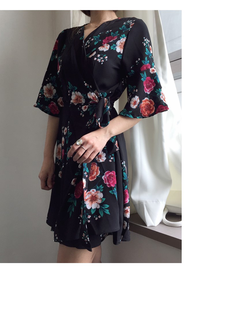 New Women Dress Flower Chiffon Wrap Dress Summer W