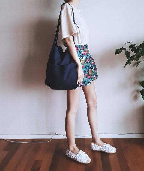 Green to Pocket Plain Linen Eco Bag Navy Pitch Pin