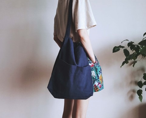 Green to Pocket Plain Linen Eco Bag Navy Pitch Pin