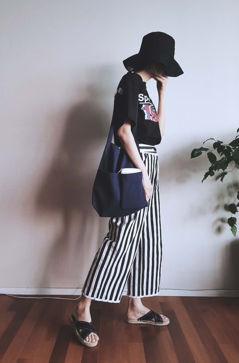 Green to Pocket Plain Linen Eco Bag Navy Pitch Pin