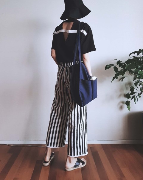 Green to Pocket Plain Linen Eco Bag Navy Pitch Pin