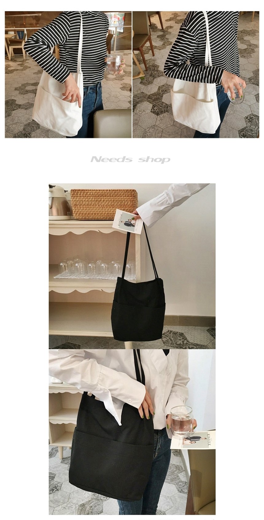 Plain Shoulder Eco Bag Cloth Canvas Bag Men Women 