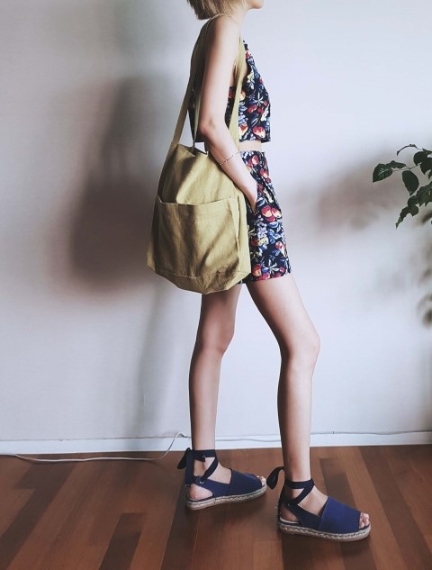 Green to Pocket Plain Linen Eco Bag Navy Pitch Pin