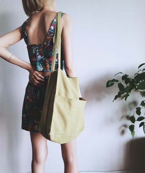 Green to Pocket Plain Linen Eco Bag Navy Pitch Pin