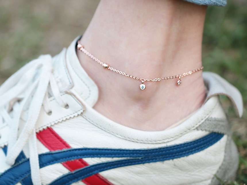 New Cubic Ankle Bracelet, Gold Rattle Chain Point 