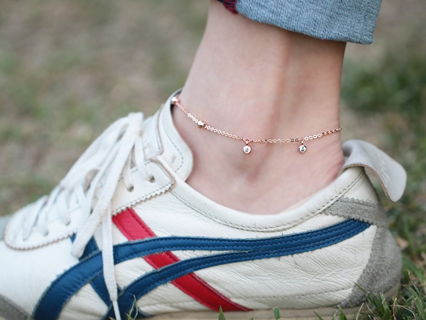 New Cubic Ankle Bracelet, Gold Rattle Chain Point 