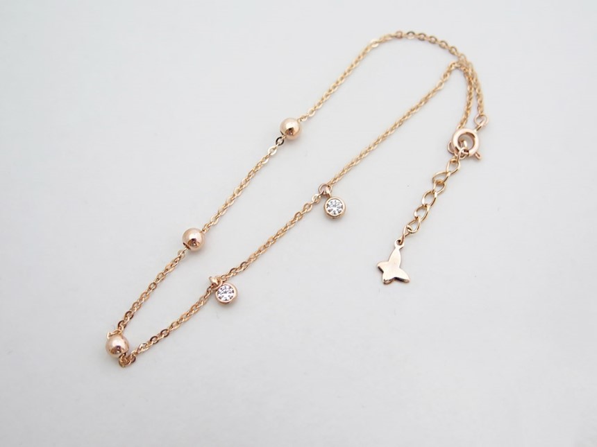 New Cubic Ankle Bracelet, Gold Rattle Chain Point 