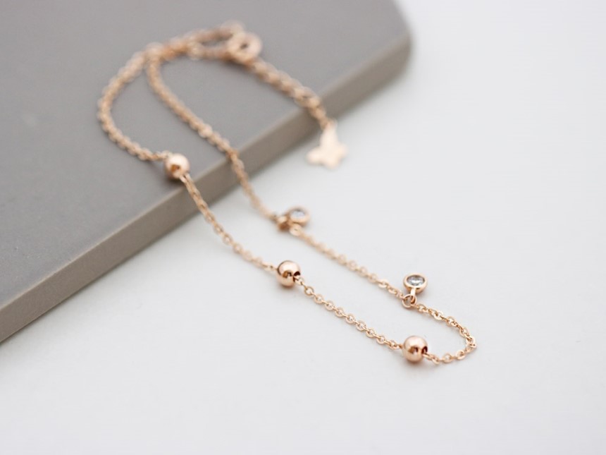 New Cubic Ankle Bracelet, Gold Rattle Chain Point 