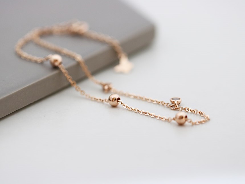 New Cubic Ankle Bracelet, Gold Rattle Chain Point 