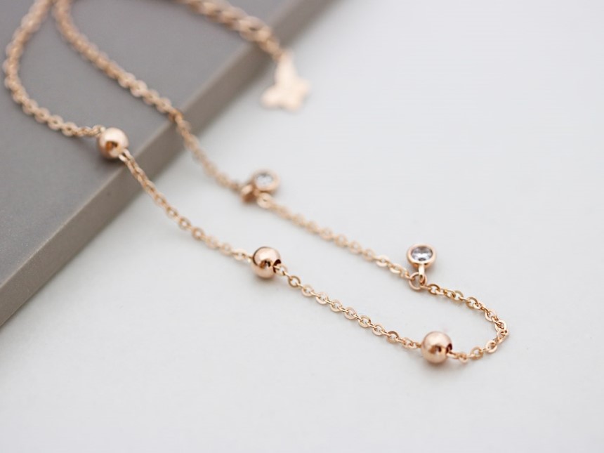 New Cubic Ankle Bracelet, Gold Rattle Chain Point 