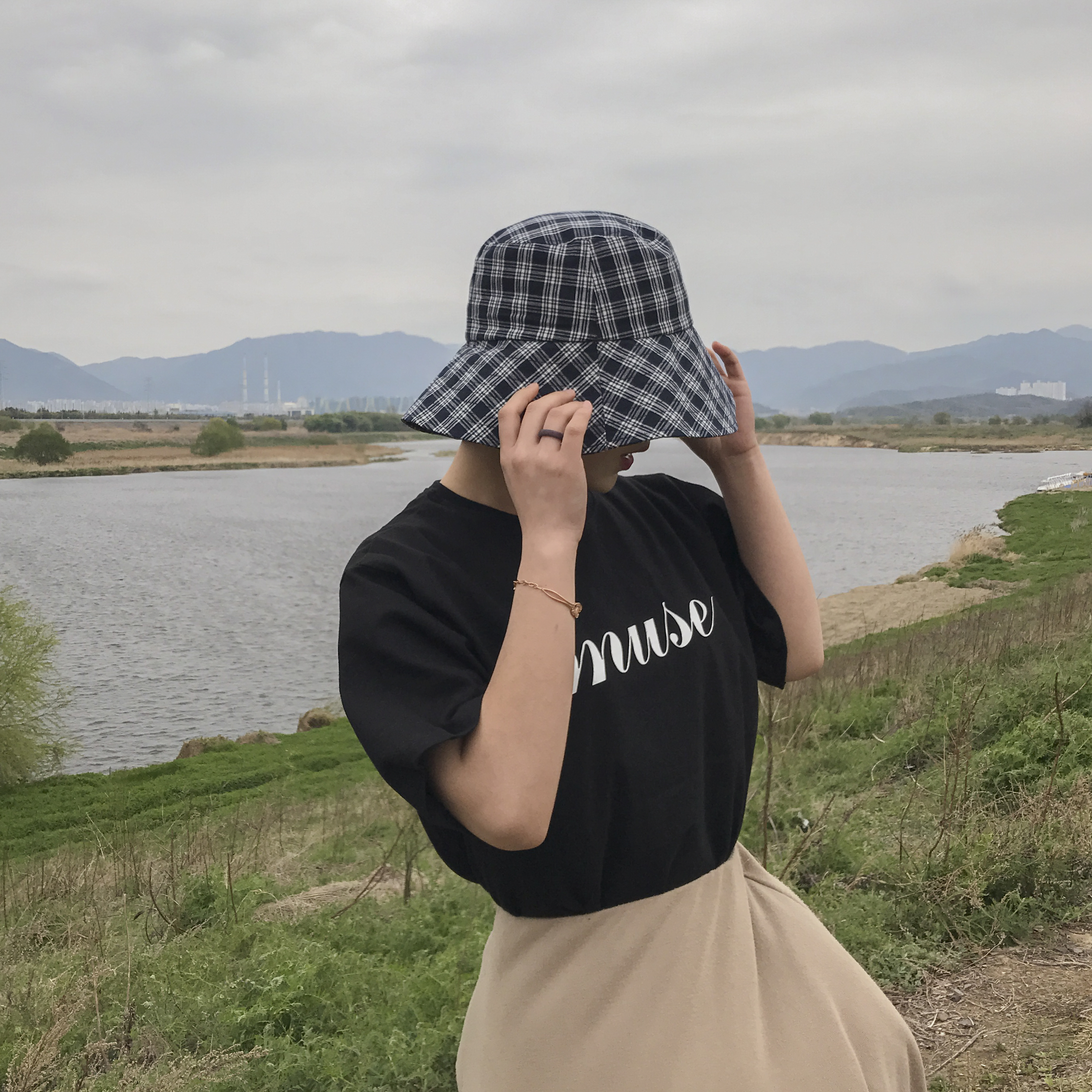 Women Sun Hats Check Bunny Buckets Hat Over Street