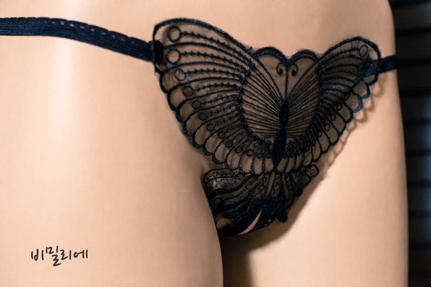 Women Underwear p4011bk Black Open Butterfly Short