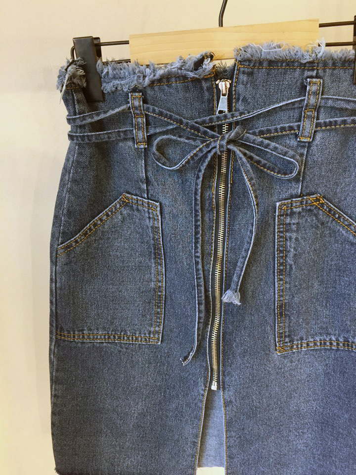 Denim Skirt Ribbon straps Zipper Cheeky Pretty you