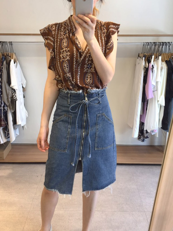 Denim Skirt Ribbon straps Zipper Cheeky Pretty you