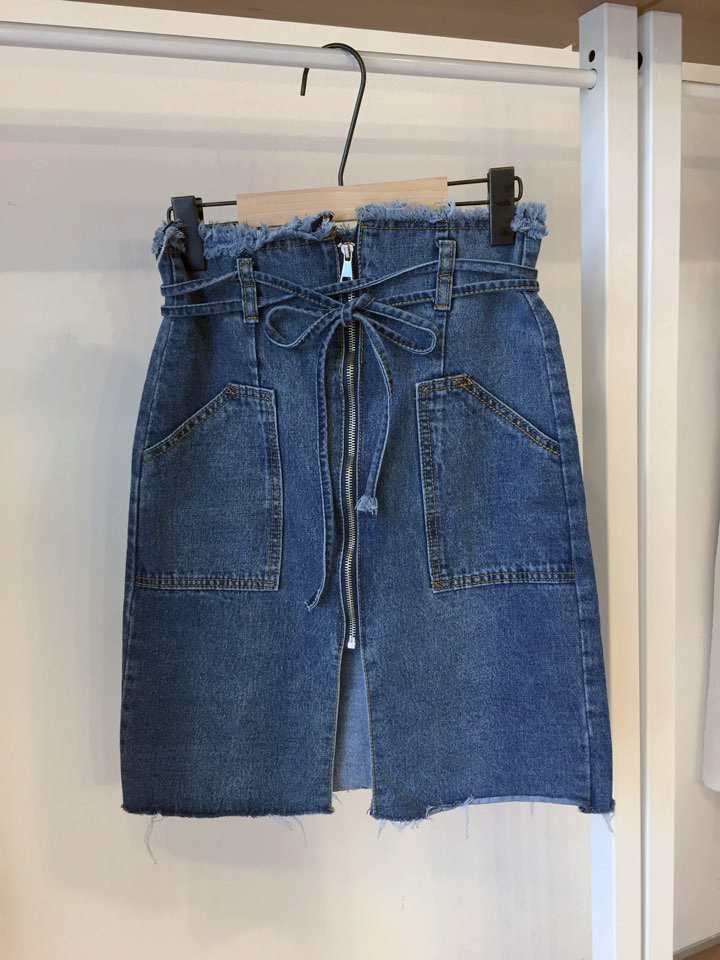 Denim Skirt Ribbon straps Zipper Cheeky Pretty you
