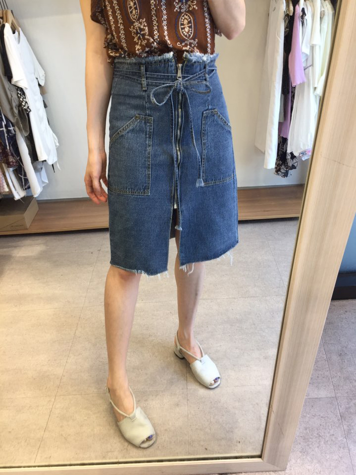 Denim Skirt Ribbon straps Zipper Cheeky Pretty you
