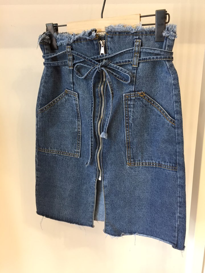 Denim Skirt Ribbon straps Zipper Cheeky Pretty you