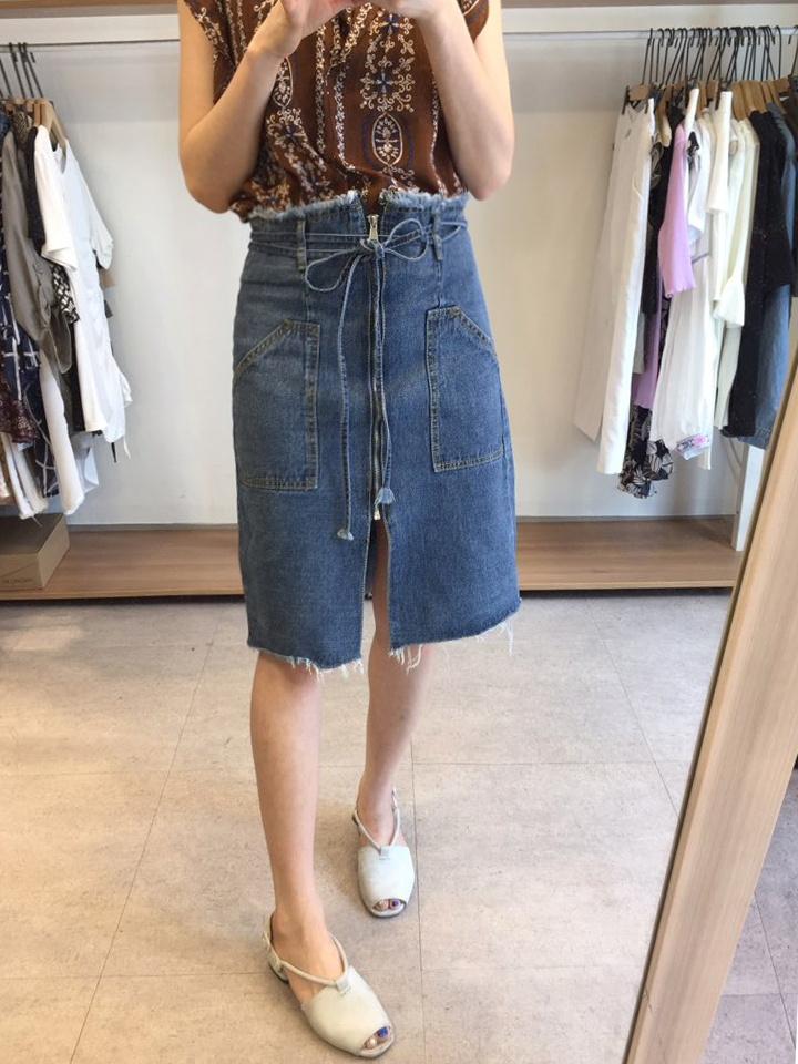 Denim Skirt Ribbon straps Zipper Cheeky Pretty you