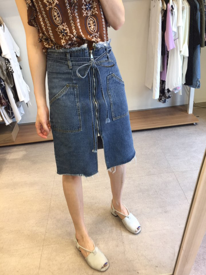 Denim Skirt Ribbon straps Zipper Cheeky Pretty you