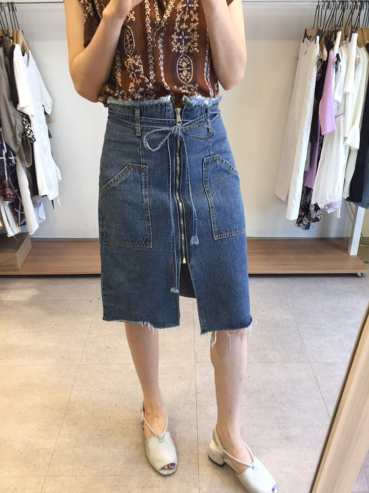 Denim Skirt Ribbon straps Zipper Cheeky Pretty you