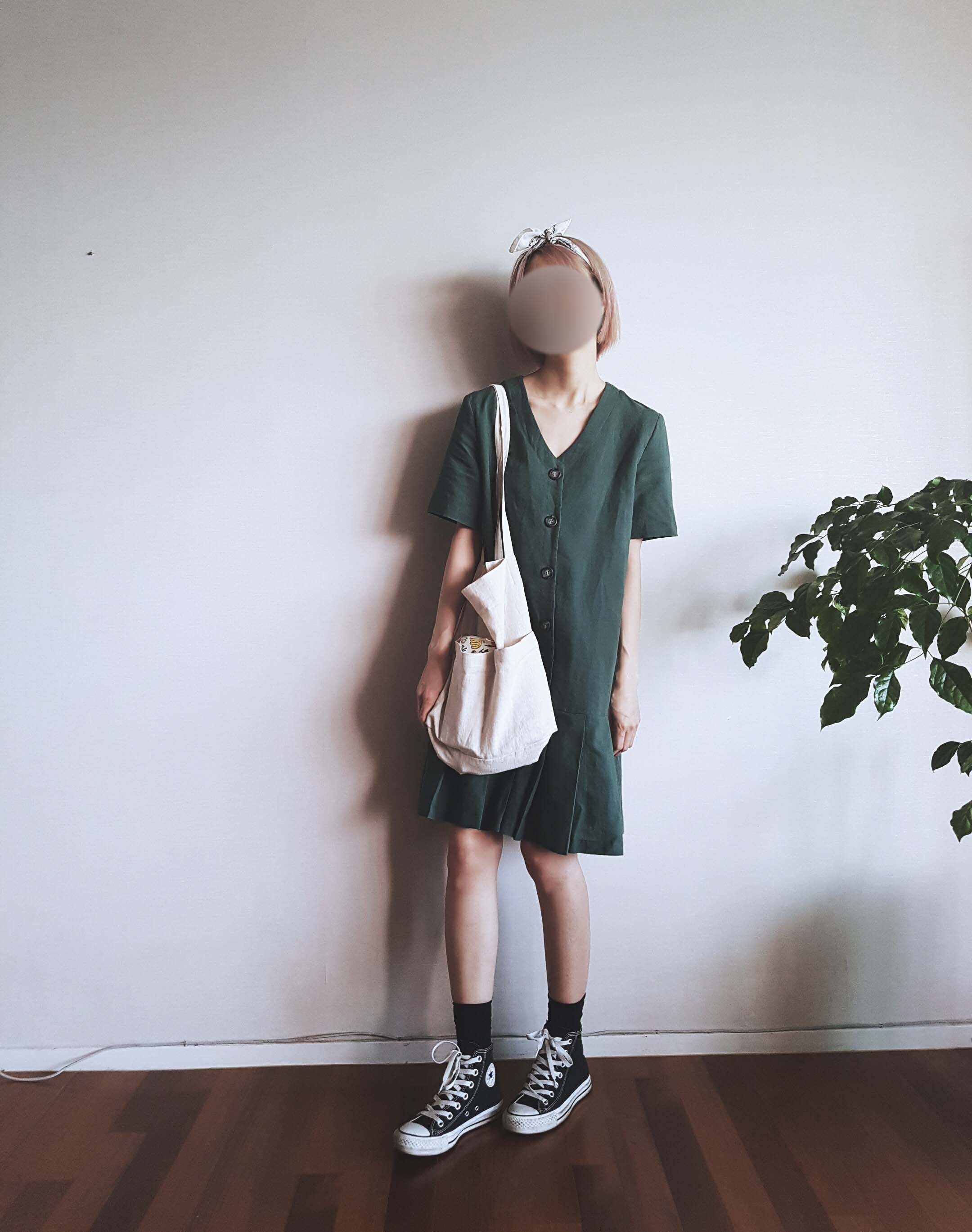 Green to Pocket Plain Linen Eco Bag Navy Pitch Pin