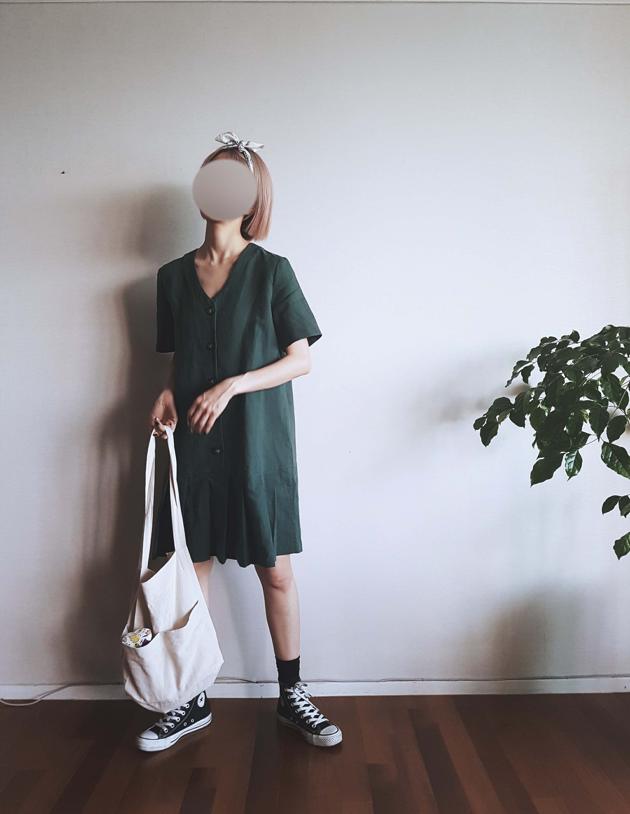 Green to Pocket Plain Linen Eco Bag Navy Pitch Pin