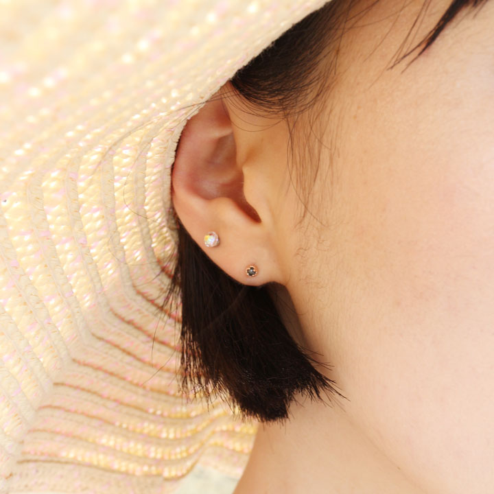 tiny rough diamond 14k earrings - black, olive gre