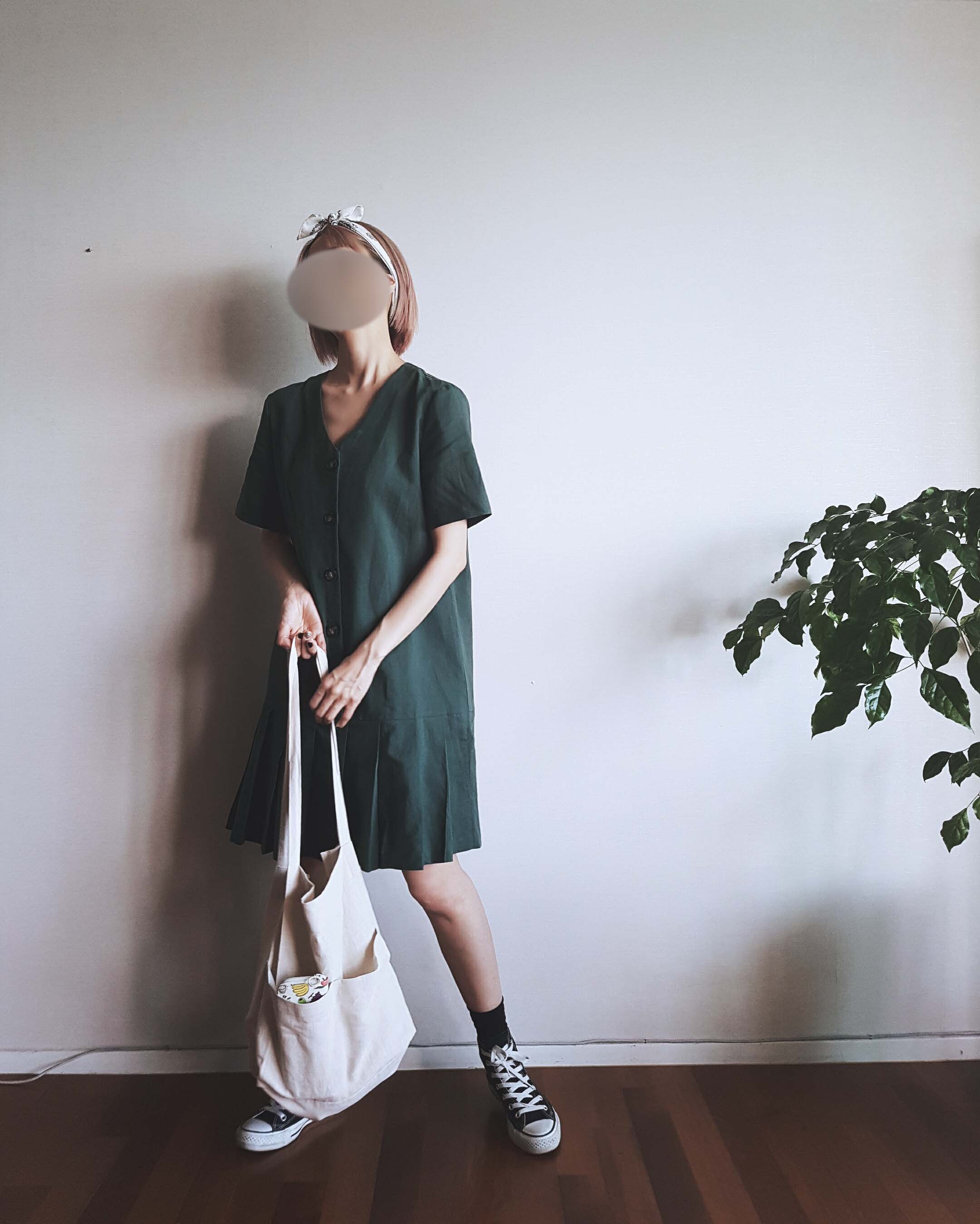 Green to Pocket Plain Linen Eco Bag Navy Pitch Pin
