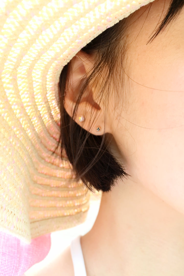 tiny rough diamond 14k earrings - black, olive gre