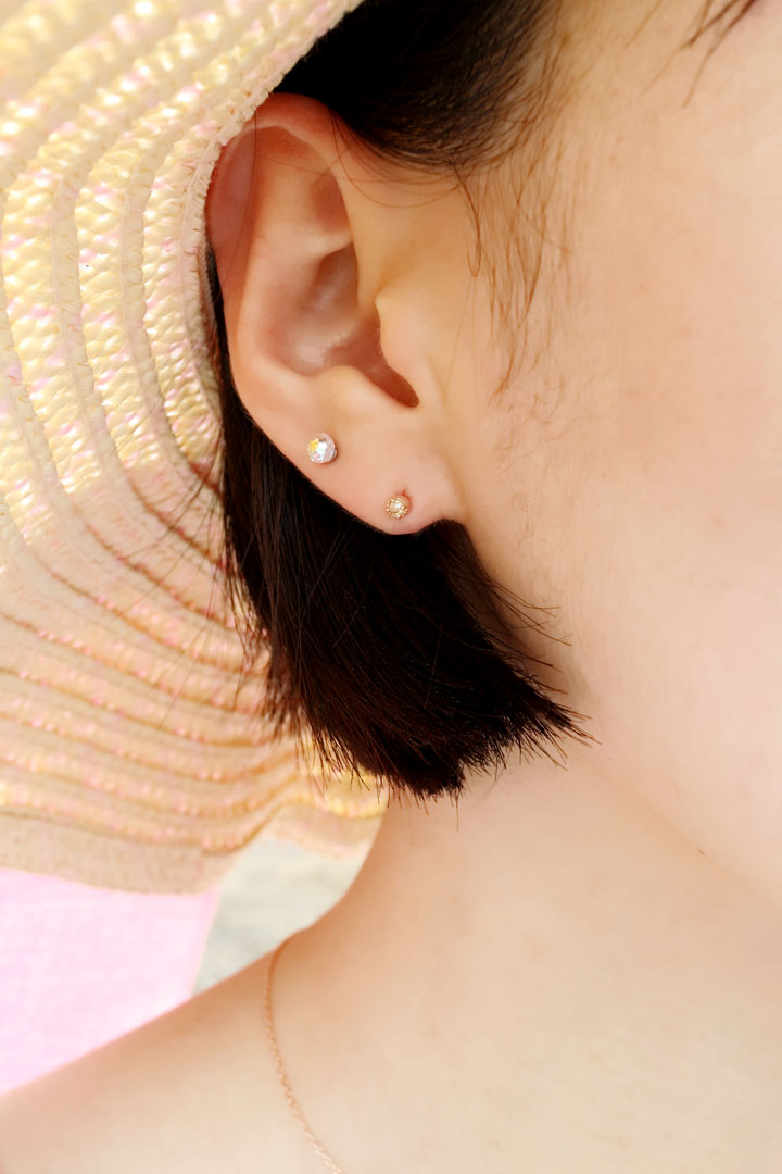 tiny rough diamond 14k earrings - black, olive gre