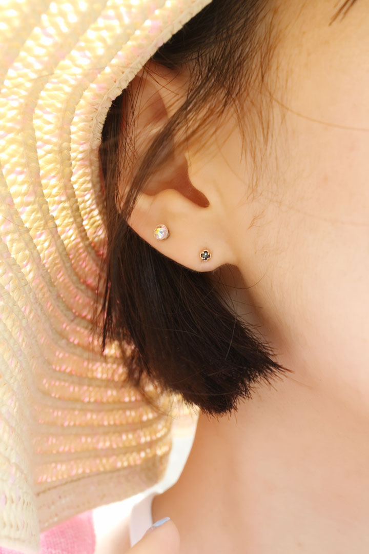 tiny rough diamond 14k earrings - black, olive gre