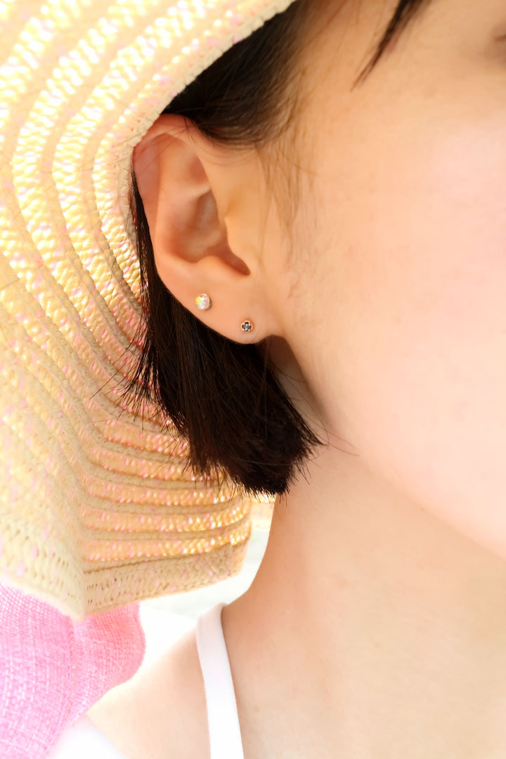 tiny rough diamond 14k earrings - black, olive gre