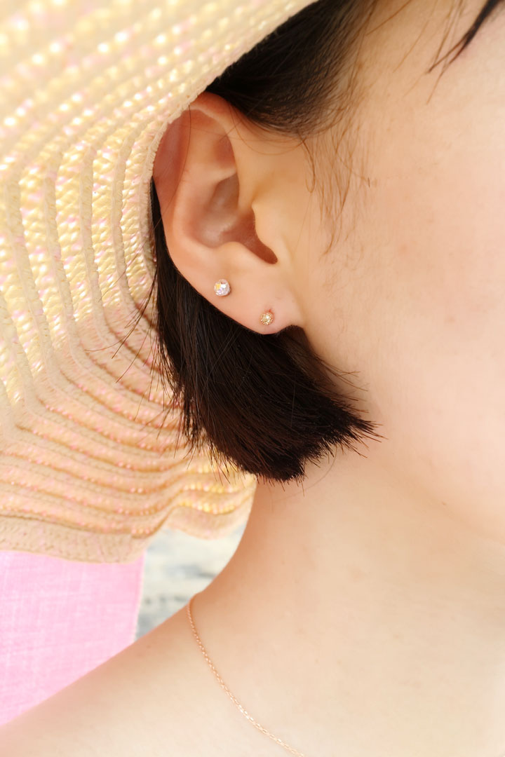 tiny rough diamond 14k earrings - black, olive gre